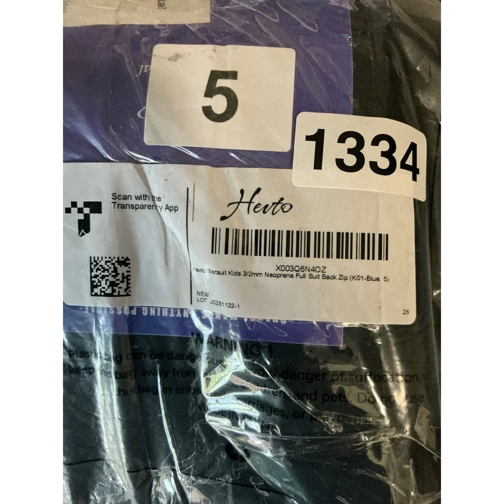 Hevto Wetsuit Kids Size 5 Blue Black New 3/2mm‎ Neoprene Full Suit Back Zip K01